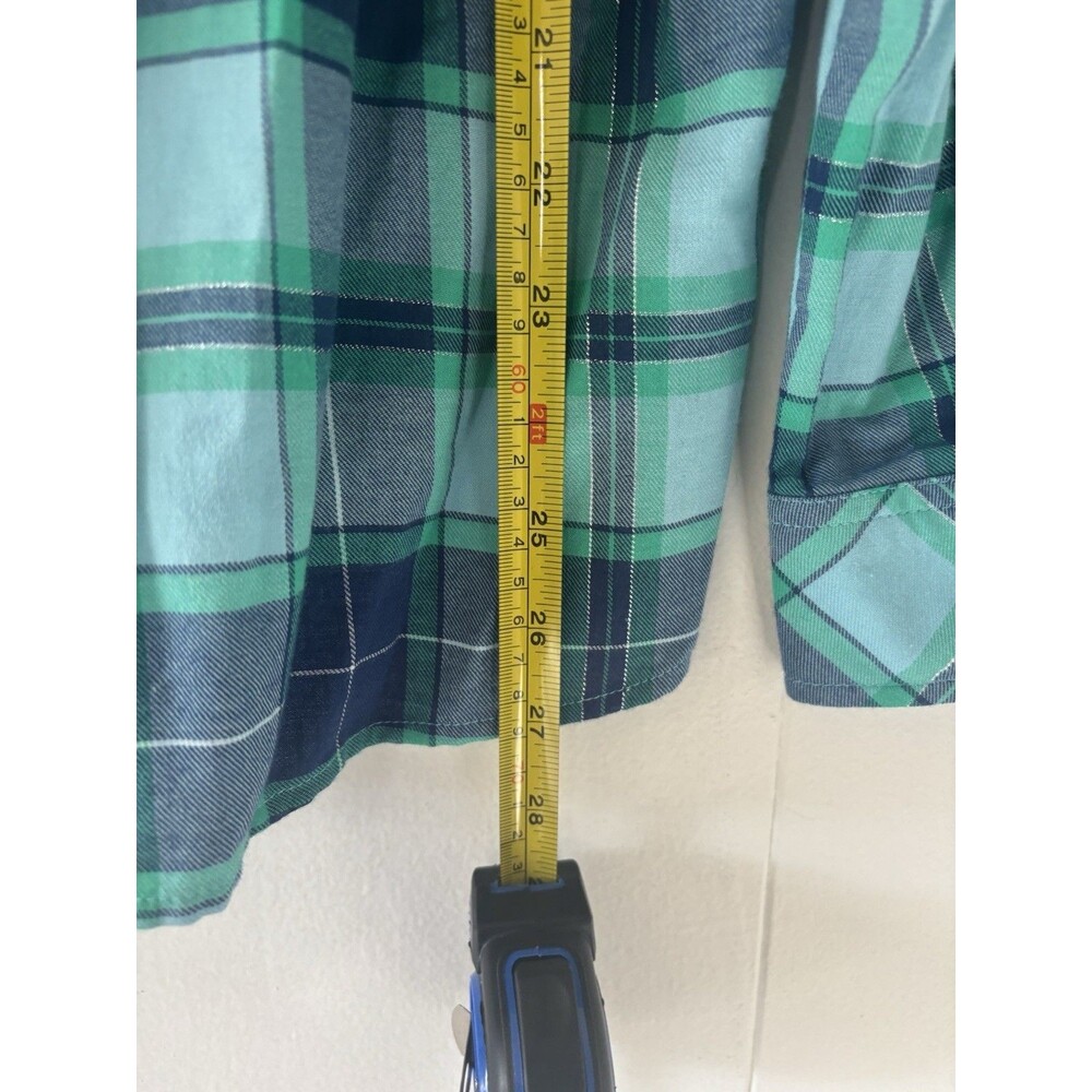 TALBOTS Metallic Flannel Modern Classic Shirt in Frost Bloom Plaid Cotton XL P - Picture 7 of 9